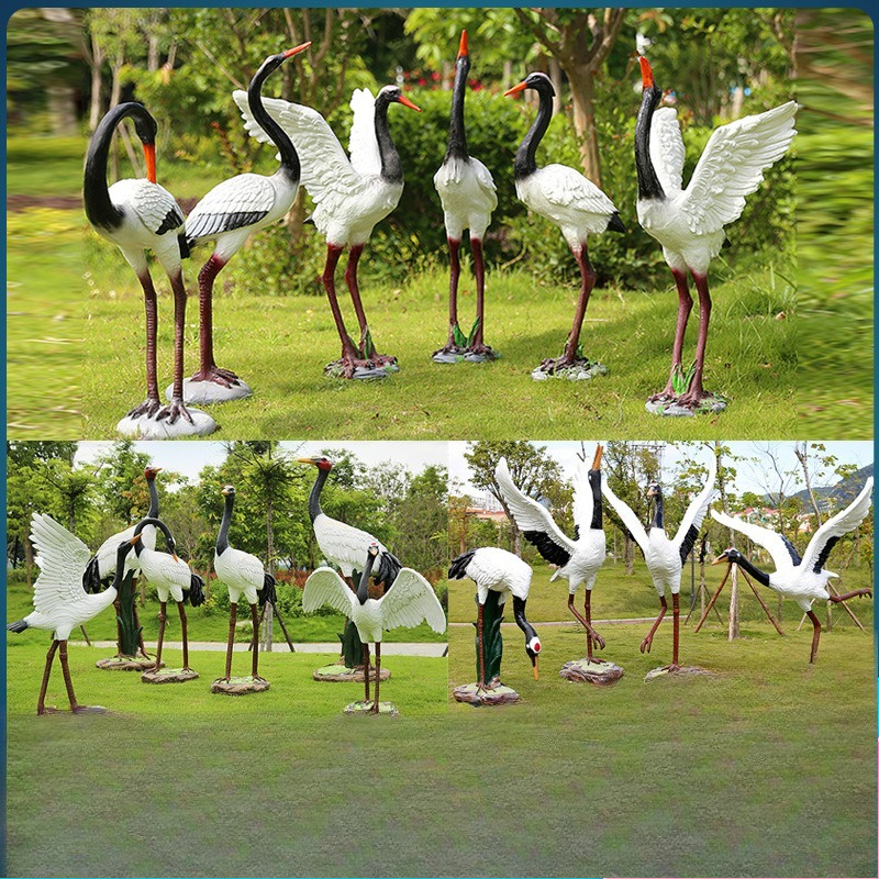 Gardening Tools Sketch - Outdoor simulation crane red-crowned crane fiberglass