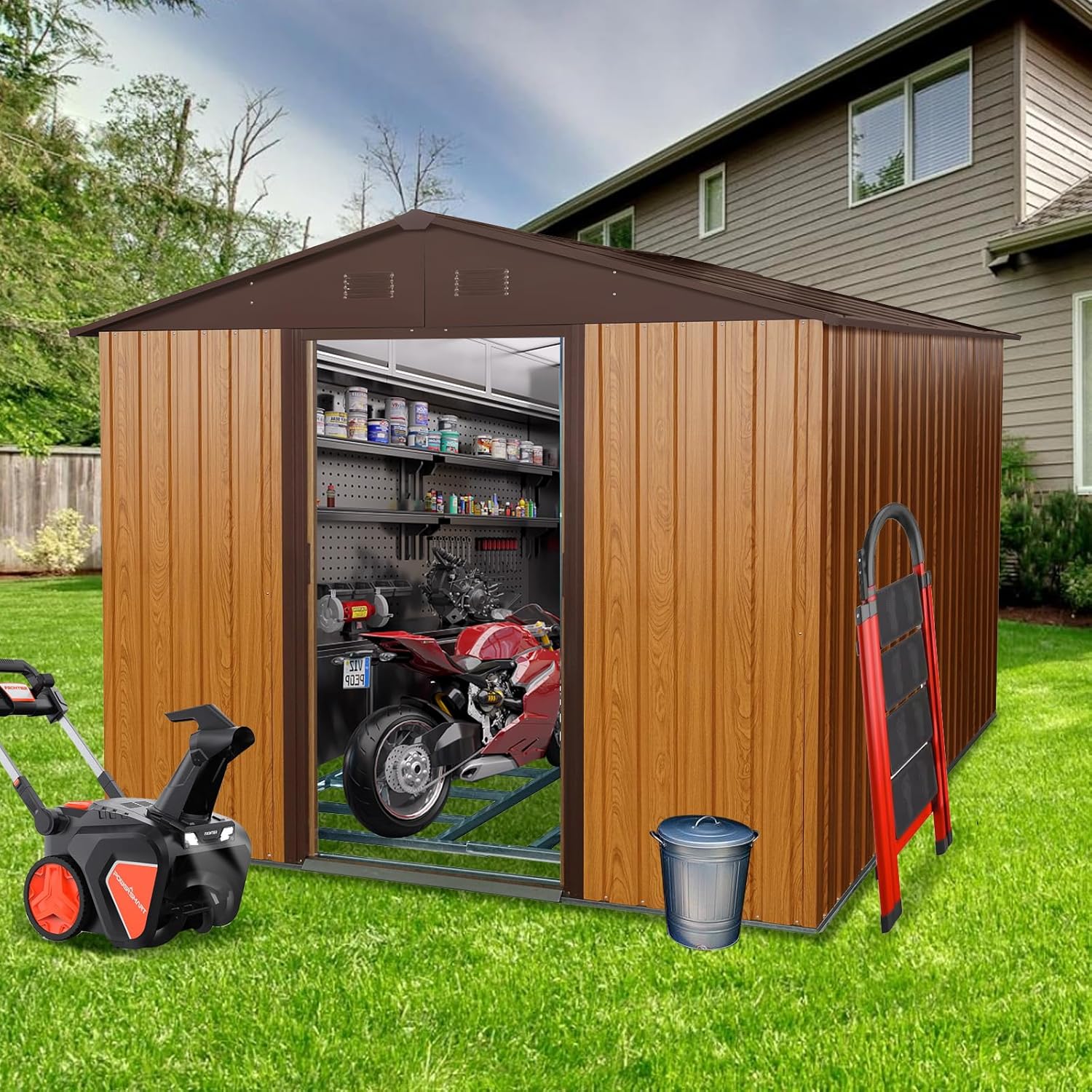 Gardening Tool - 8x10 FT Outdoor Storage Shed, Metal