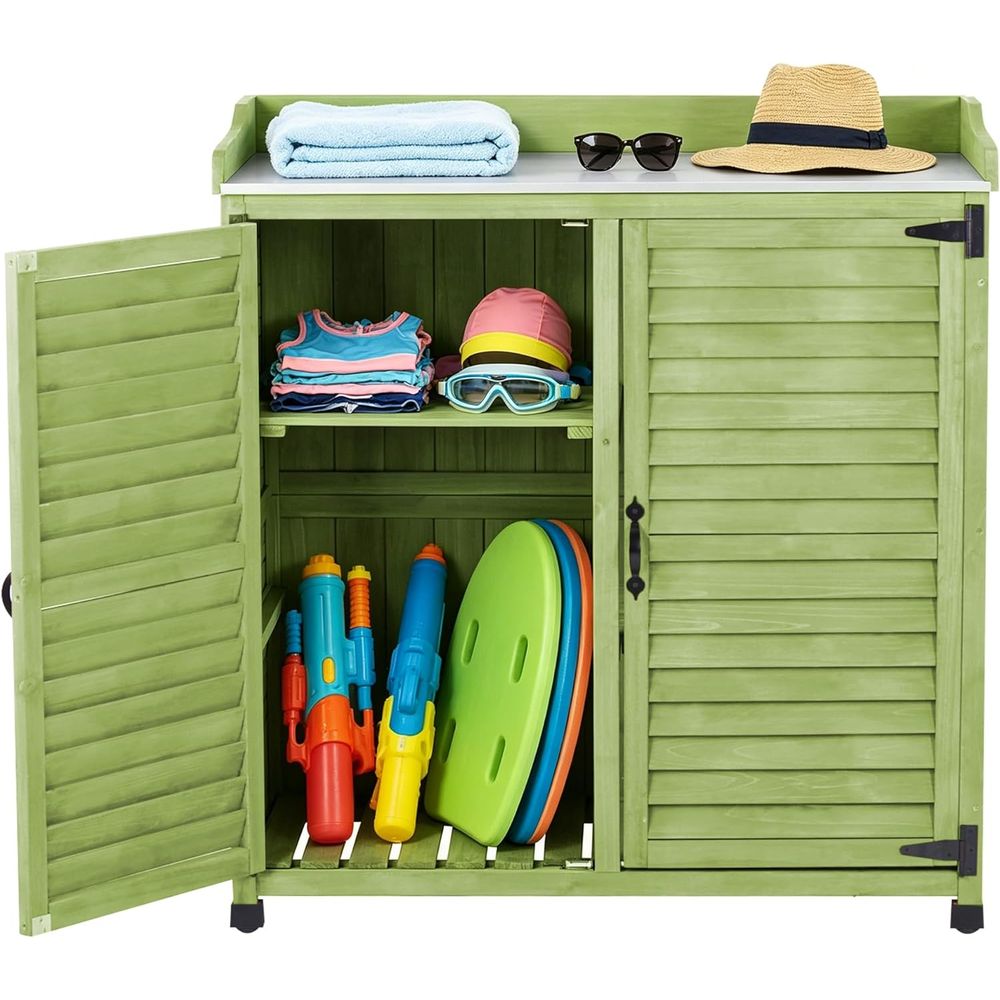 Outdoor Potting Bench with Met - Gardening Tools Wooden 评论和价格