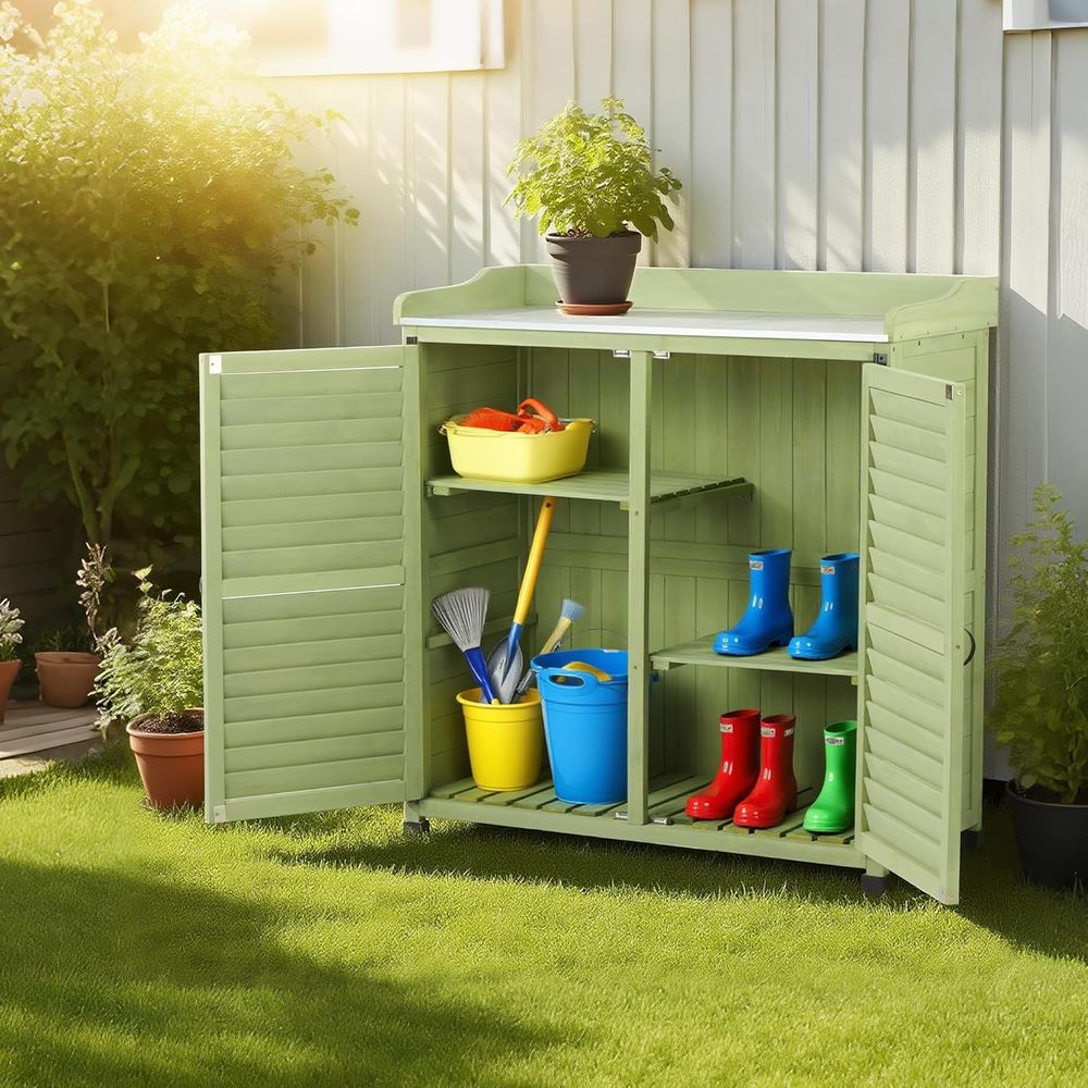 Outdoor Potting Bench with Met - Gardening Tools Wooden 评论和价格