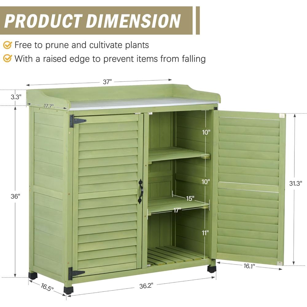 Outdoor Potting Bench with Met - Gardening Tools Wooden 评论和价格