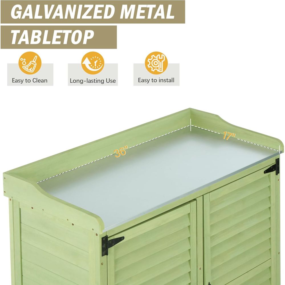 Outdoor Potting Bench with Met - Gardening Tools Wooden 评论和价格