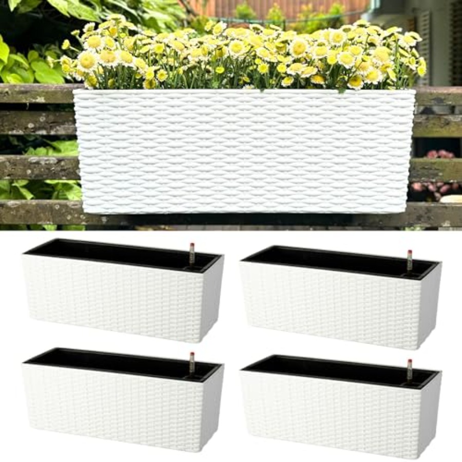Outdoor Rectangular White Self - Self-Watering Planter 评论和价格