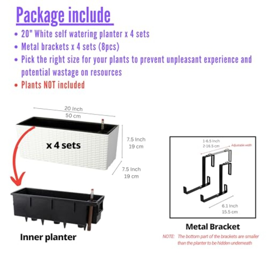 Outdoor Rectangular White Self - Self-Watering Planter 评论和价格