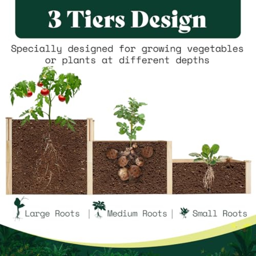 3-Tier Raised Garden Bed for O - Gardening Tools Wooden 评论和价格
