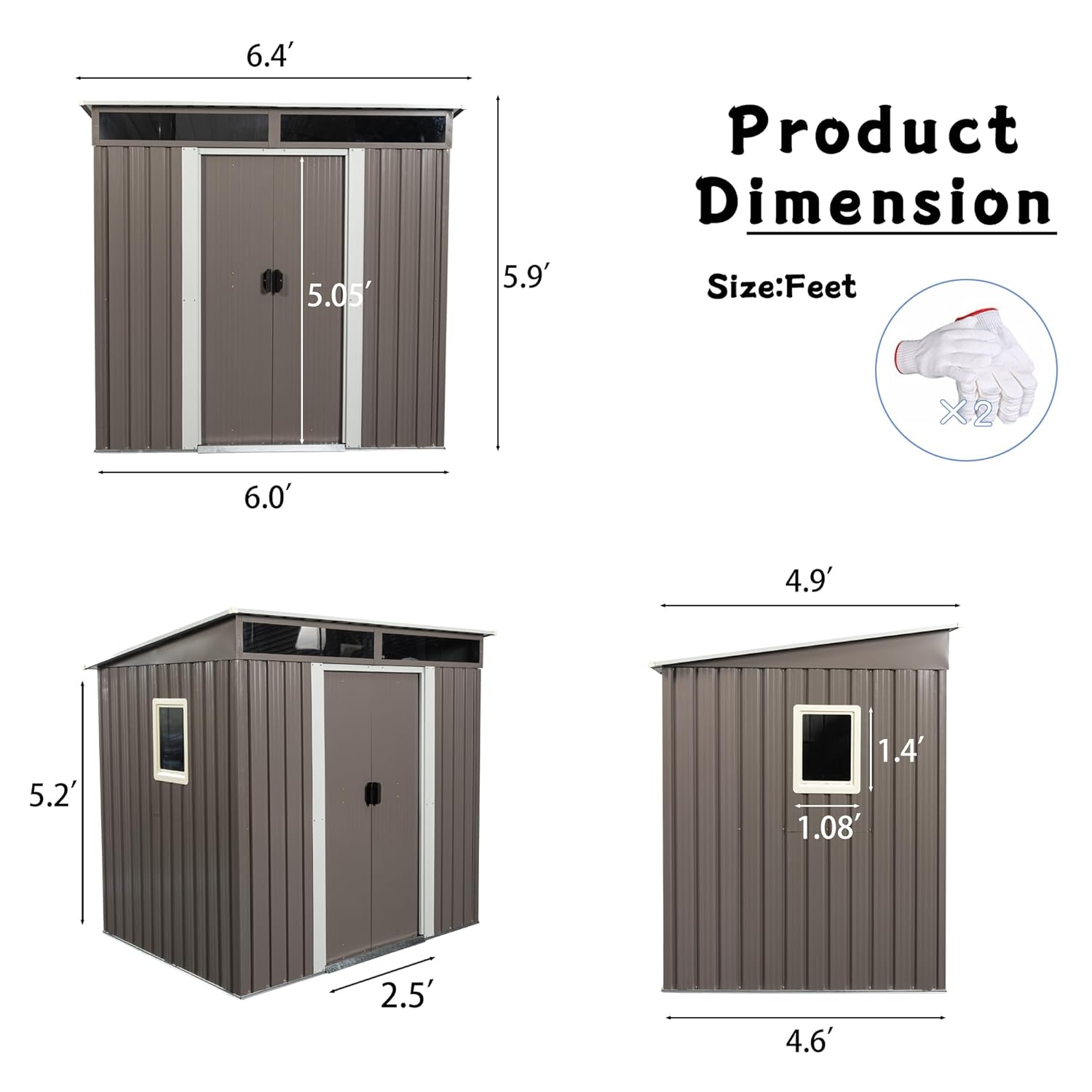 6X5 FT Outdoor Storage Shed, W - Gardening Tool 评论和价格